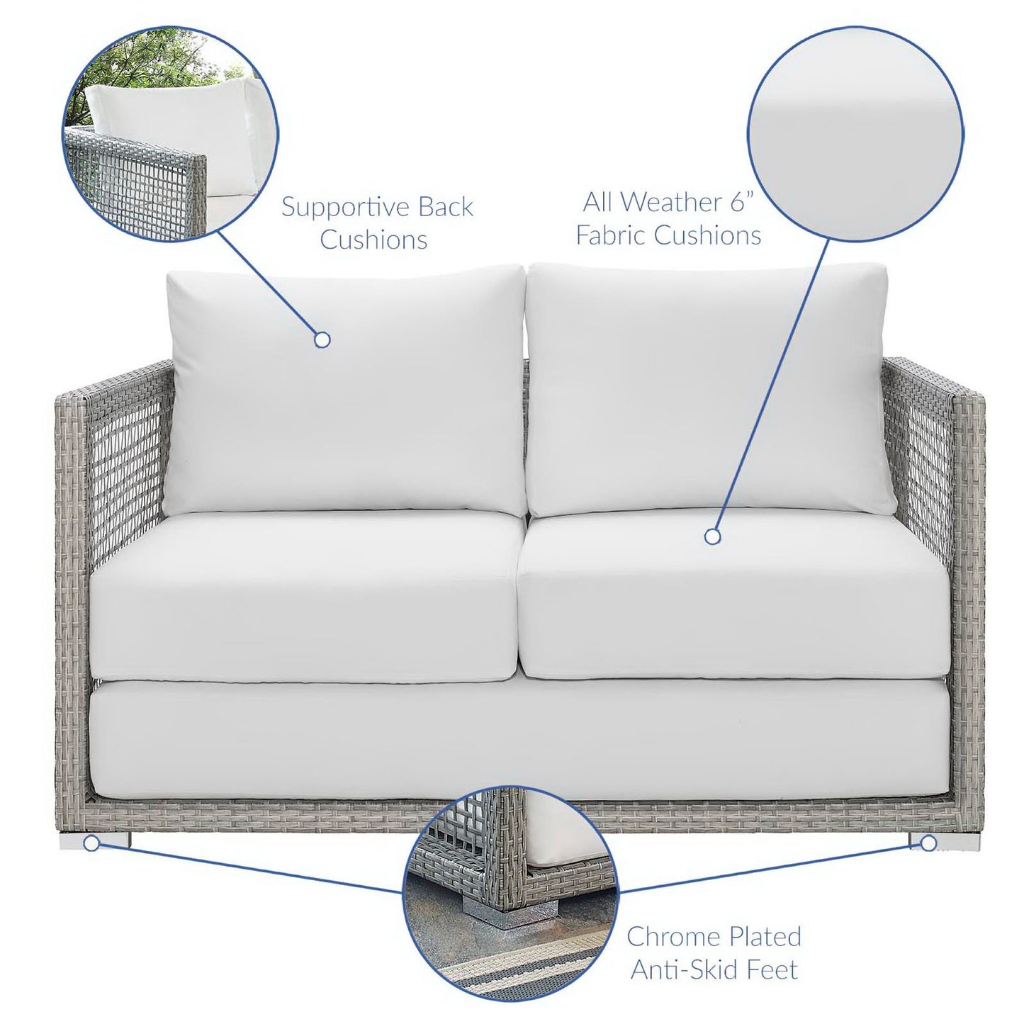 Modway - Aura 3 Piece Outdoor Patio Wicker Rattan Set by Modway  Outdoor Furniture Sofa Sectionals White - EEI-3598-GRY-WHI-SET