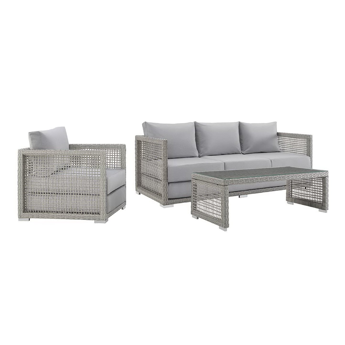 Modway - Aura 3 Piece Outdoor Patio Wicker Rattan Set by Modway  Outdoor Furniture Sofa Sectionals Gray - EEI-3599-GRY-GRY-SET
