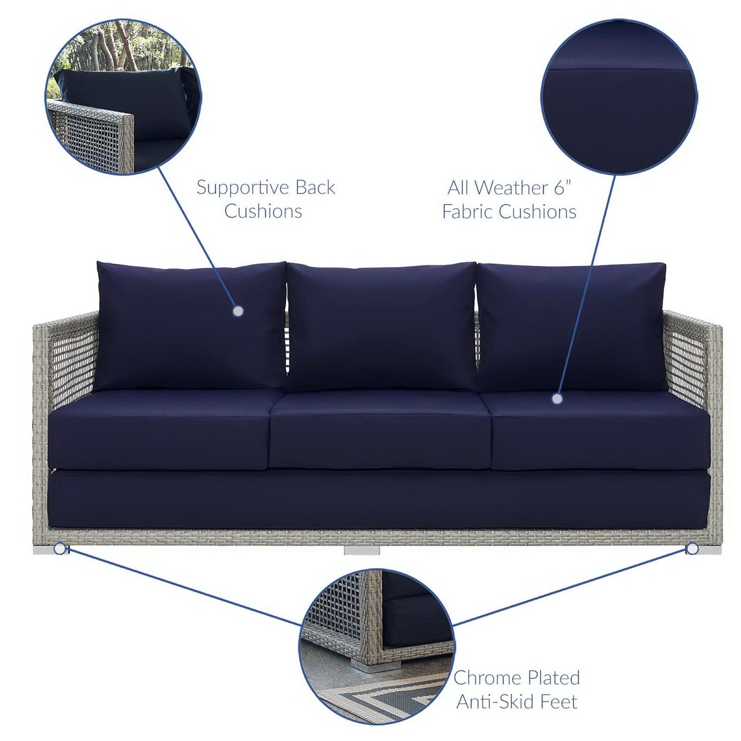 Modway - Aura 3 Piece Outdoor Patio Wicker Rattan Set by Modway  Outdoor Furniture Sofa Sectionals Blue - EEI-3599-GRY-NAV-SET