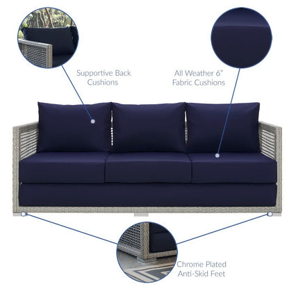 Modway - Aura 3 Piece Outdoor Patio Wicker Rattan Set by Modway  Outdoor Furniture Sofa Sectionals Blue - EEI-3599-GRY-NAV-SET