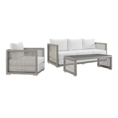Modway - Aura 3 Piece Outdoor Patio Wicker Rattan Set by Modway  Outdoor Furniture Sofa Sectionals White - EEI-3599-GRY-WHI-SET