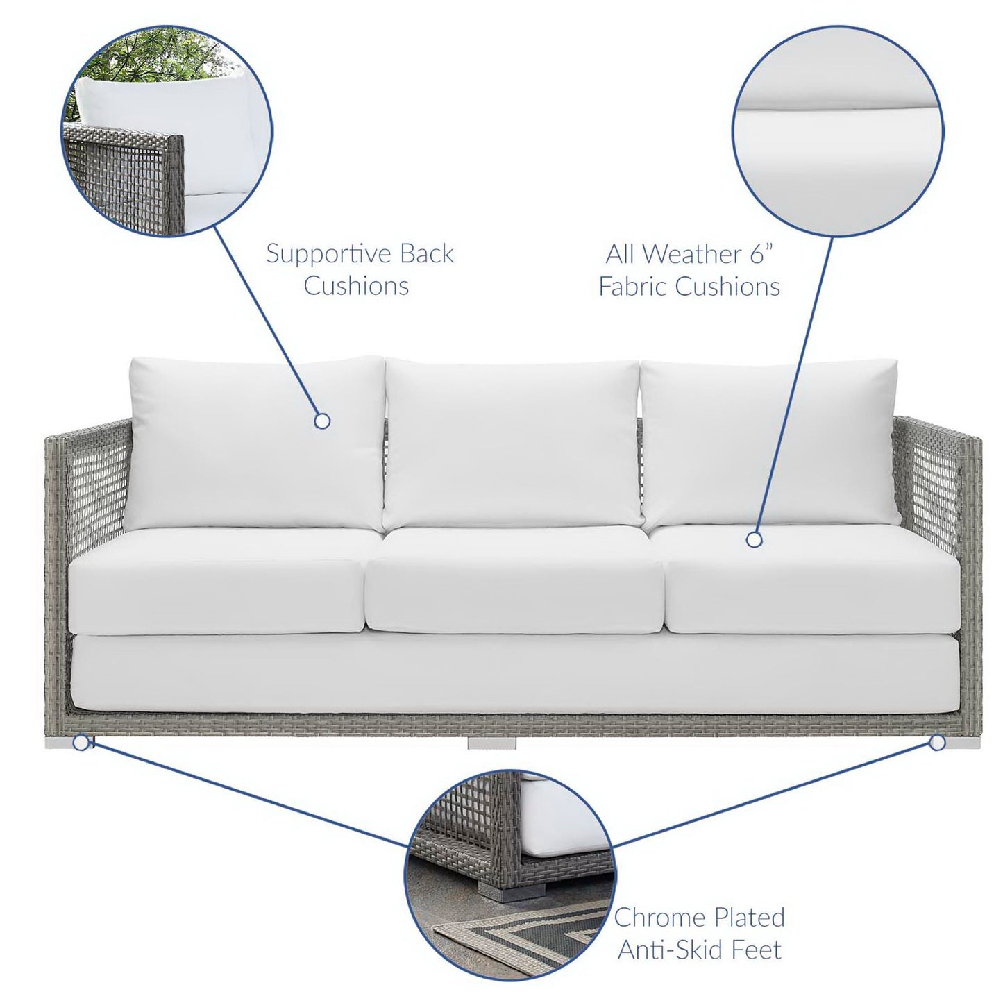 Modway - Aura 3 Piece Outdoor Patio Wicker Rattan Set by Modway  Outdoor Furniture Sofa Sectionals White - EEI-3599-GRY-WHI-SET