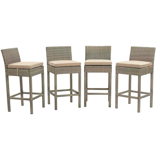Modway Outlet Conduit Outdoor Patio Wicker Rattan Bar Stool Set of 4 by Modway  Outdoor Furniture Furniture Light Gray Beige - EEI-3602-LGR-BEI