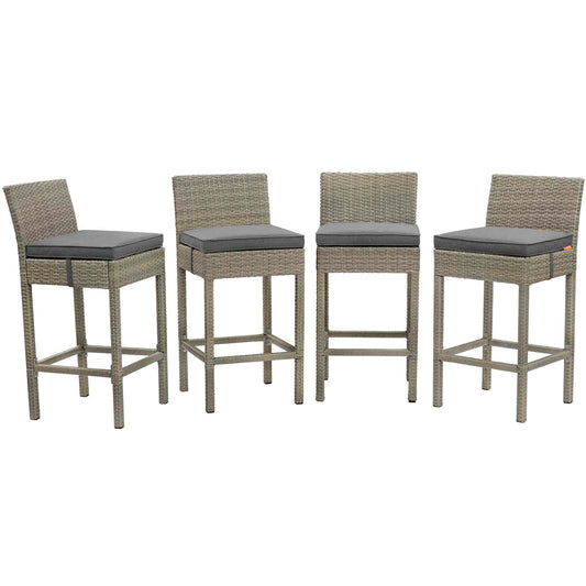 Modway Outlet Conduit Outdoor Patio Wicker Rattan Bar Stool Set of 4 by Modway  Outdoor Furniture Furniture Light Gray Charcoal - EEI-3602-LGR-CHA