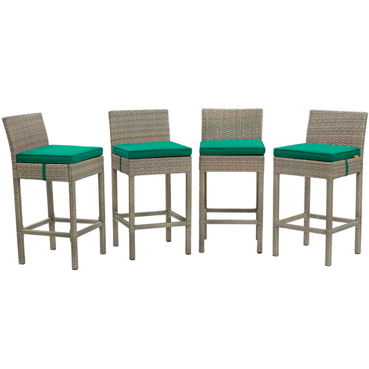 Modway Outlet Conduit Outdoor Patio Wicker Rattan Bar Stool Set of 4 by Modway  Outdoor Furniture Furniture Light Gray Green - EEI-3602-LGR-GRN
