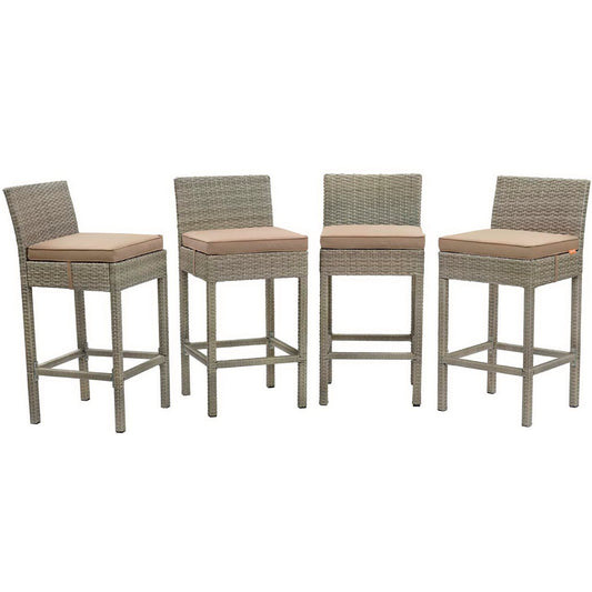 Modway Outlet Conduit Outdoor Patio Wicker Rattan Bar Stool Set of 4 by Modway  Outdoor Furniture Furniture Light Gray Mocha - EEI-3602-LGR-MOC