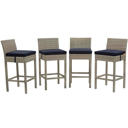 Modway Outlet Conduit Outdoor Patio Wicker Rattan Bar Stool Set of 4 by Modway  Outdoor Furniture Furniture Light Gray Navy - EEI-3602-LGR-NAV