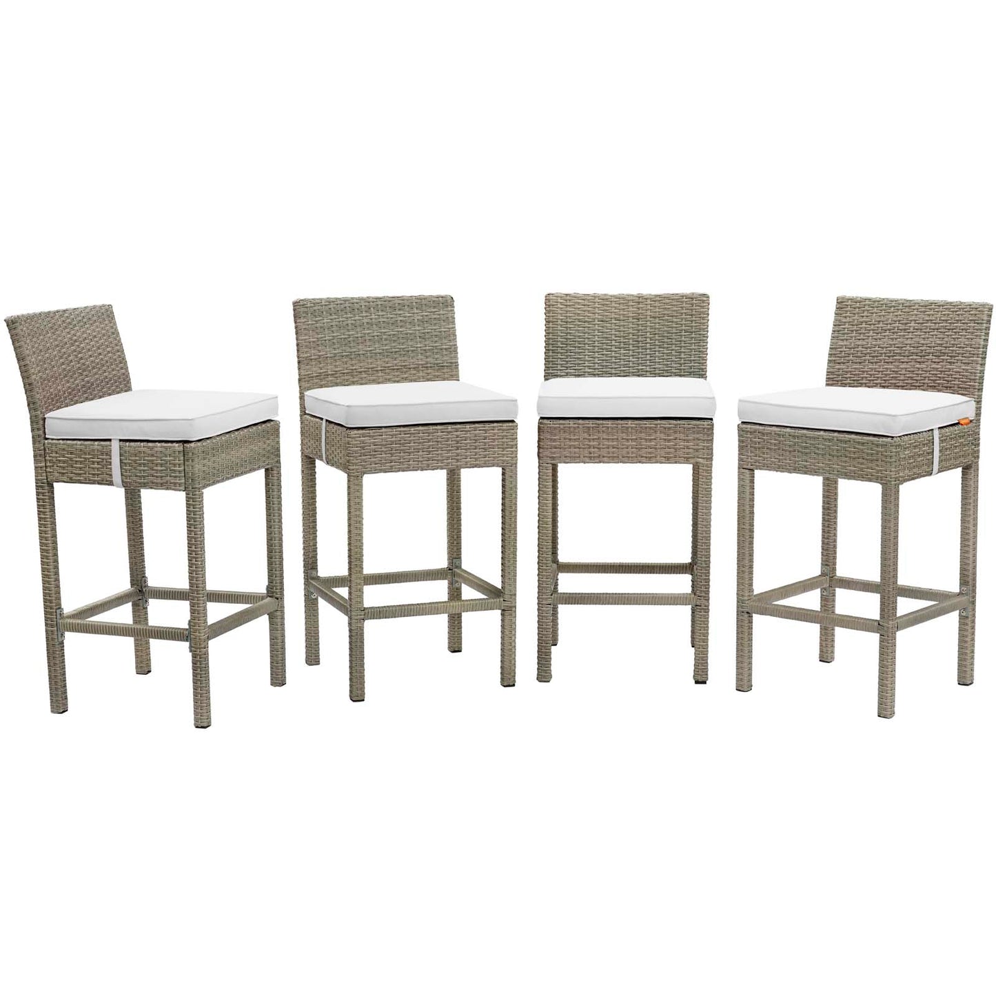 Modway Outlet Conduit Outdoor Patio Wicker Rattan Bar Stool Set of 4 by Modway  Outdoor Furniture Furniture Light Gray White - EEI-3602-LGR-WHI