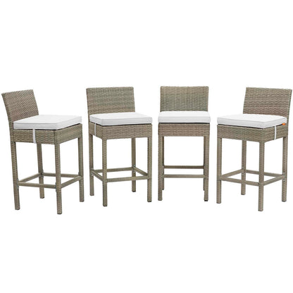 Modway Outlet Conduit Outdoor Patio Wicker Rattan Bar Stool Set of 4 by Modway  Outdoor Furniture Furniture Light Gray White - EEI-3602-LGR-WHI