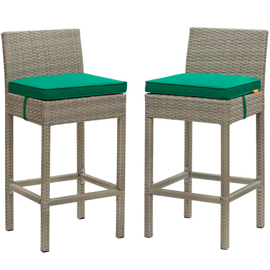 Modway Outlet Conduit Outdoor Patio Wicker Rattan Bar Stool Set of 2 by Modway  Outdoor Furniture Furniture Light Gray Green - EEI-3604-LGR-GRN