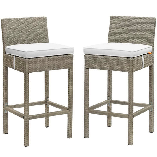 Modway Outlet Conduit Outdoor Patio Wicker Rattan Bar Stool Set of 2 by Modway  Outdoor Furniture Furniture Light Gray White - EEI-3604-LGR-WHI