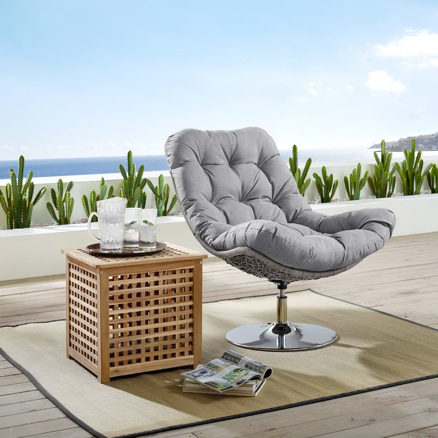 Modway - Brighton Wicker Rattan Outdoor Patio Swivel Lounge Chair by Modway  Outdoor Furniture Sofa Sectionals Gray - EEI-3616-LGR-GRY