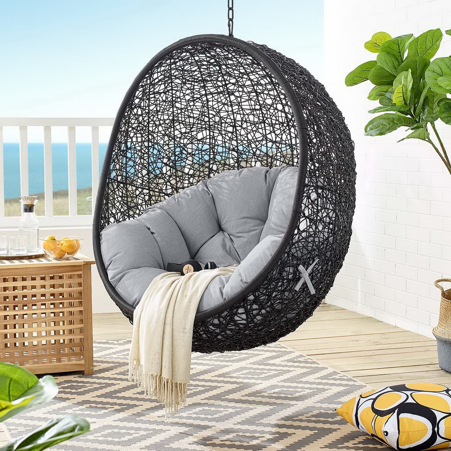 Modway - Encase Sunbrella? Fabric Swing Outdoor Patio Lounge Chair Without Stand by Modway  Outdoor Furniture Daybeds and Lounges Gray - EEI-3635-BLK-GRY
