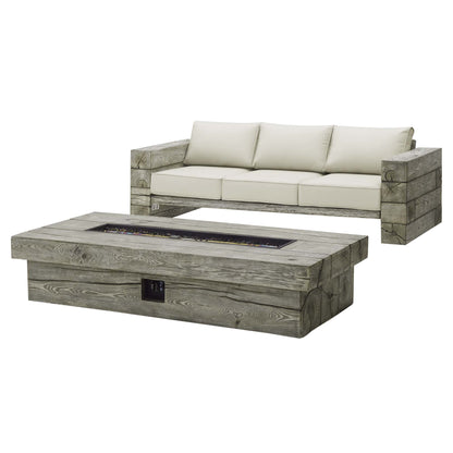 Modway Outlet Manteo Rustic Coastal Outdoor Patio Sunbrella? Sofa and Fire Pit Set by Modway  Outdoor Furniture Furniture Light Gray Beige - EEI-3654-LGR-BEI-SET