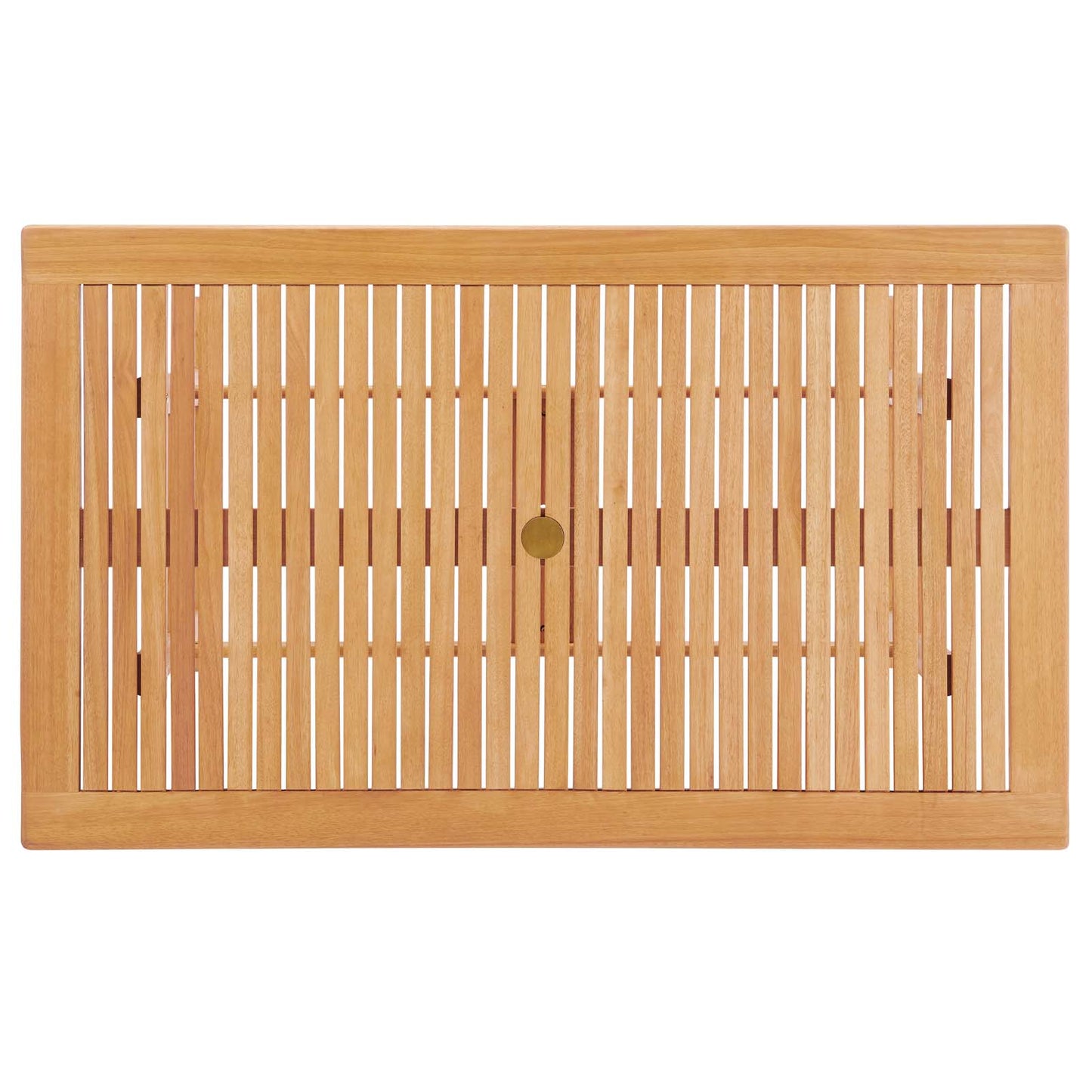 Natural eucalyptus wood outdoor rectangular dining table.