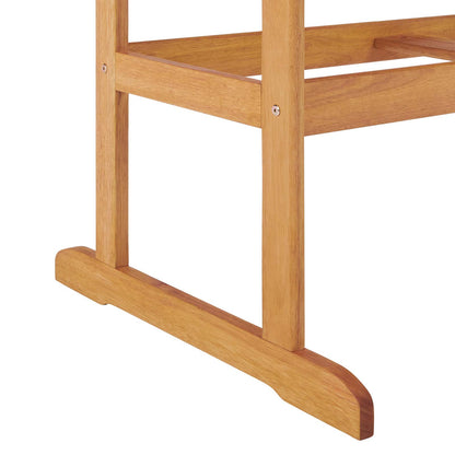 Natural eucalyptus wood outdoor rectangular dining table.