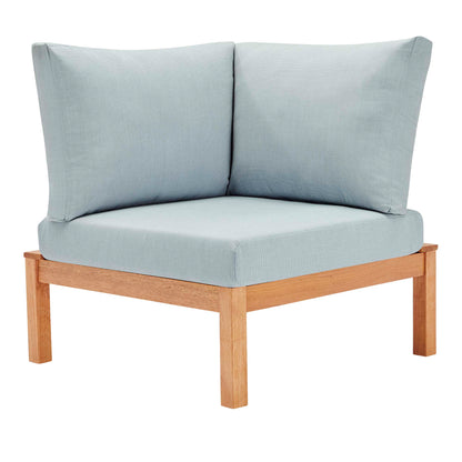 Modway Outlet Freeport Karri Wood Sectional Sofa Outdoor Patio Corner Chair by Modway  Outdoor Furniture Furniture Natural Light Blue - EEI-3694-NAT-LBU