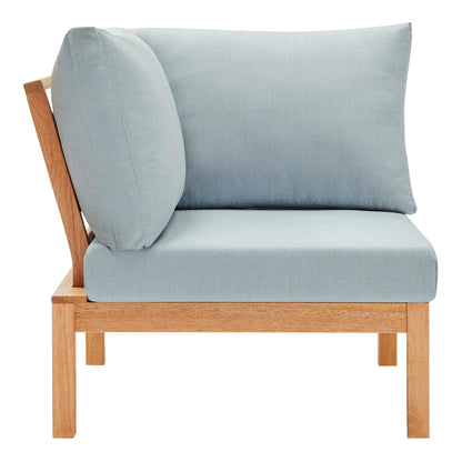 Modway Outlet Freeport Karri Wood Sectional Sofa Outdoor Patio Corner Chair by Modway  Outdoor Furniture Furniture Natural Light Blue - EEI-3694-NAT-LBU