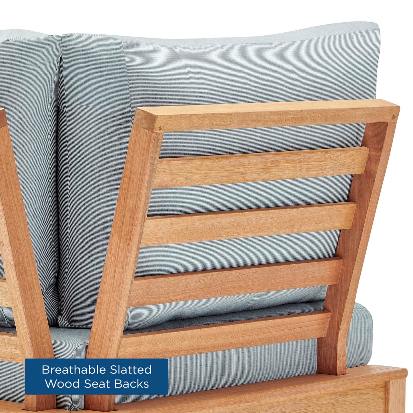 Modway Outlet Freeport Karri Wood Sectional Sofa Outdoor Patio Corner Chair by Modway  Outdoor Furniture Furniture Natural Light Blue - EEI-3694-NAT-LBU