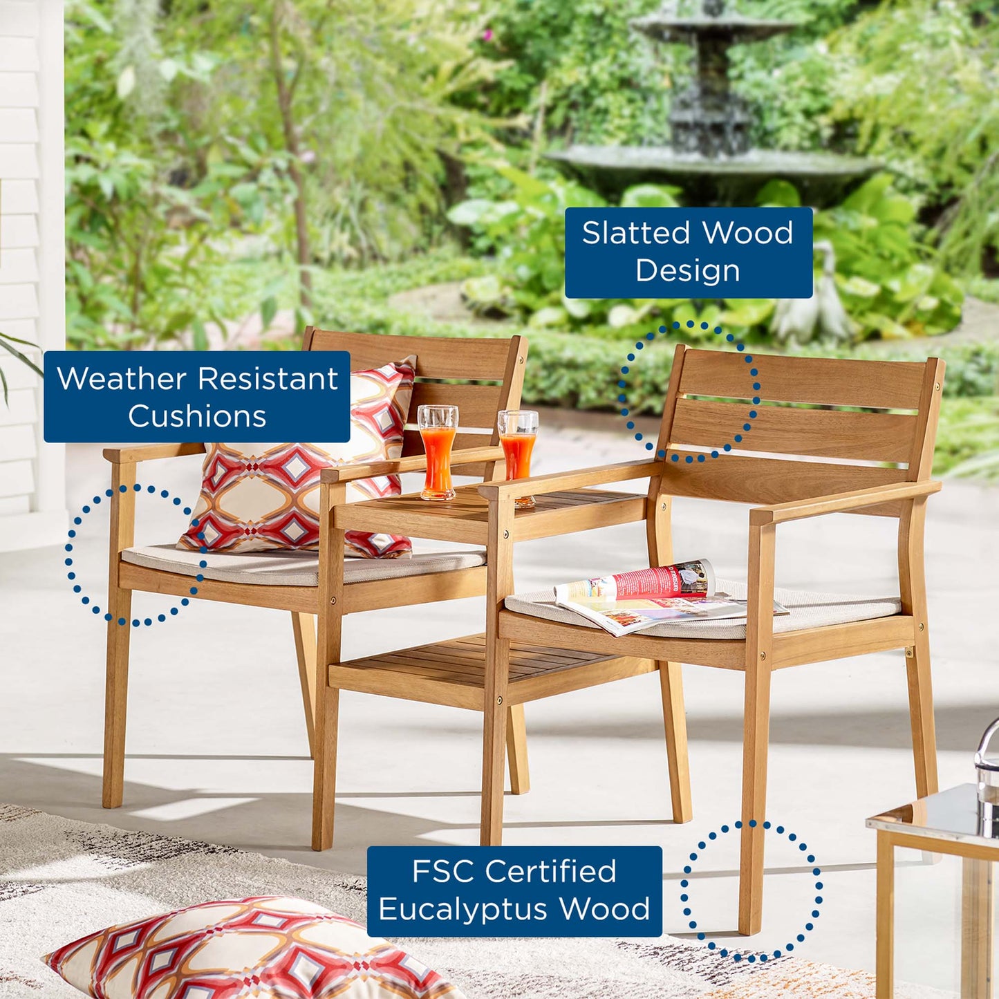 Modway Outlet Viewscape Outdoor Patio Ash Wood Jack and Jill Chair Set by Modway  Outdoor Furniture Furniture Natural Taupe - EEI-3710-NAT-TAU