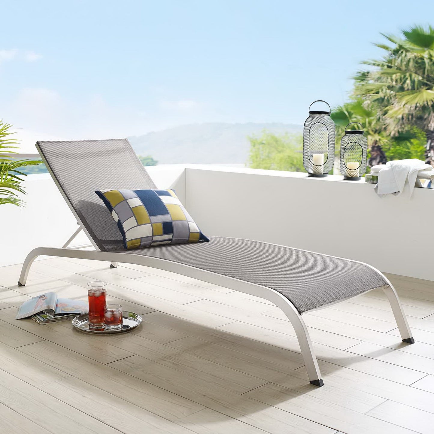 Modway - Savannah Mesh Chaise Outdoor Patio Aluminum Lounge Chair by Modway  Outdoor Furniture Sofa Sectionals Gray - EEI-3721-GRY