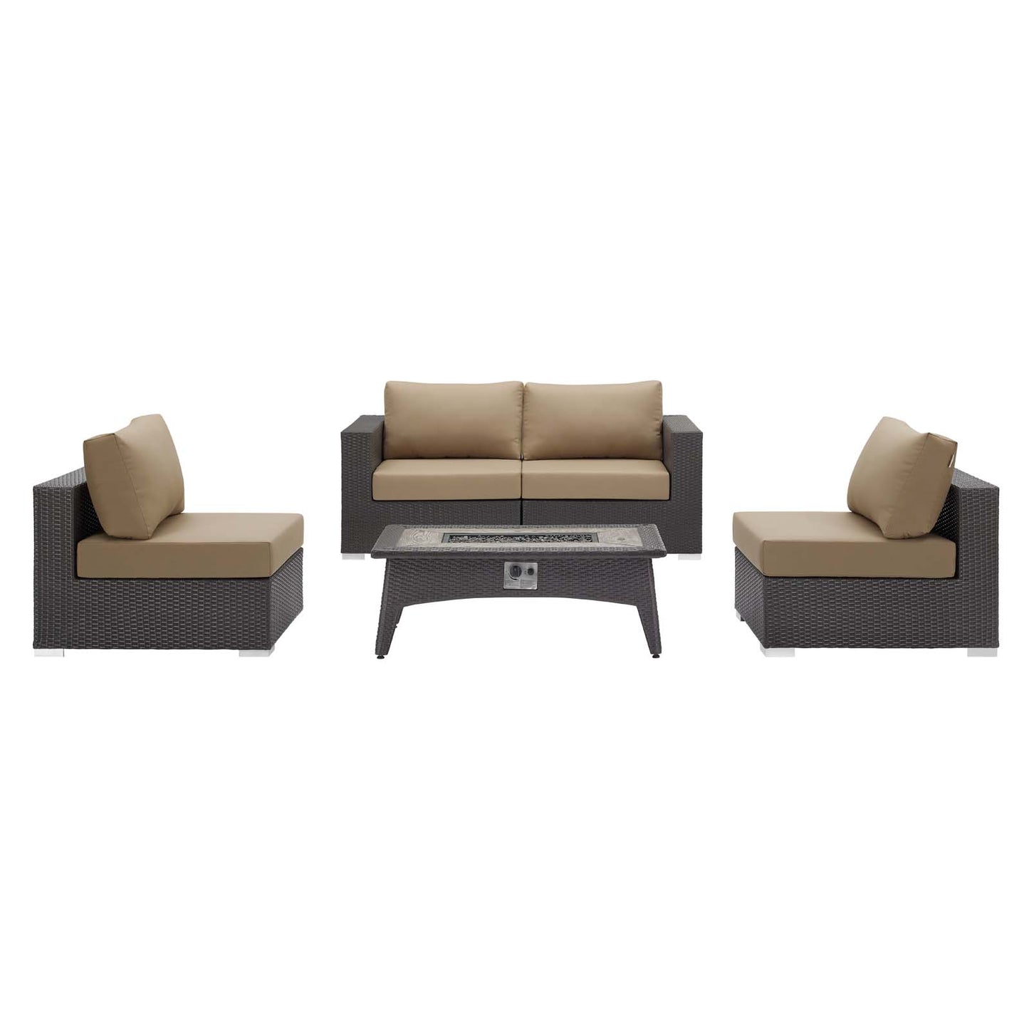 Modway Outlet Convene 5 Piece Set Outdoor Patio with Fire Pit by Modway  Outdoor Furniture Furniture Espresso Beige - EEI-3723-EXP-BEI-SET