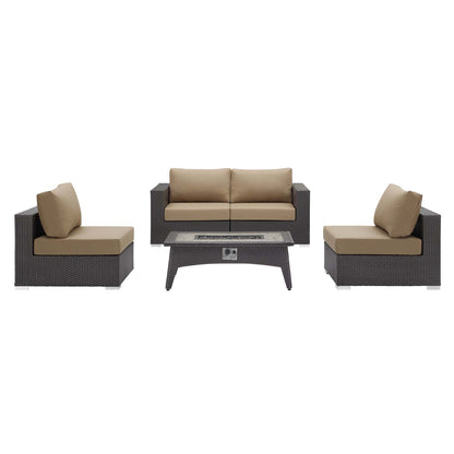 Modway Outlet Convene 5 Piece Set Outdoor Patio with Fire Pit by Modway  Outdoor Furniture Furniture Espresso Beige - EEI-3723-EXP-BEI-SET