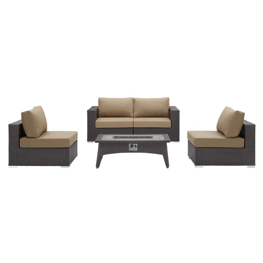 Modway Outlet Convene 5 Piece Set Outdoor Patio with Fire Pit by Modway  Outdoor Furniture Furniture Espresso Beige - EEI-3723-EXP-BEI-SET