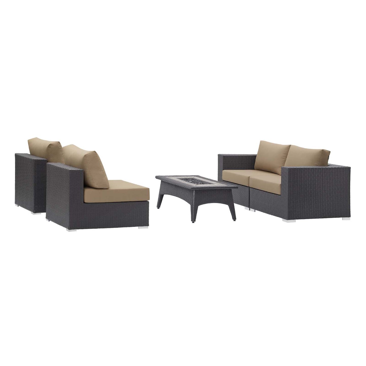 Modway Outlet Convene 5 Piece Set Outdoor Patio with Fire Pit by Modway  Outdoor Furniture Furniture Espresso Beige - EEI-3723-EXP-BEI-SET