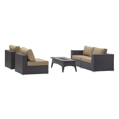 Modway Outlet Convene 5 Piece Set Outdoor Patio with Fire Pit by Modway  Outdoor Furniture Furniture Espresso Beige - EEI-3723-EXP-BEI-SET