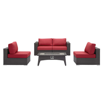 Modway Outlet Convene 5 Piece Set Outdoor Patio with Fire Pit by Modway  Outdoor Furniture Furniture Espresso Red - EEI-3723-EXP-RED-SET