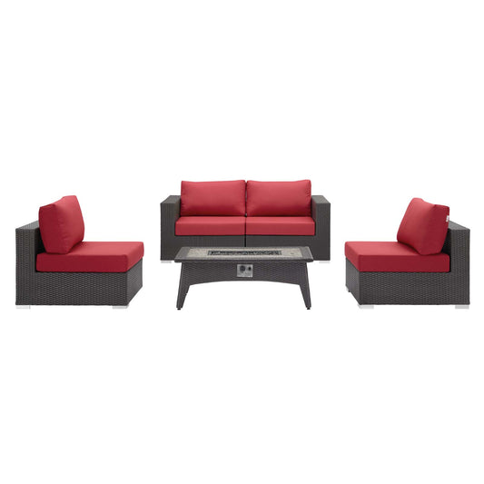 Modway Outlet Convene 5 Piece Set Outdoor Patio with Fire Pit by Modway  Outdoor Furniture Furniture Espresso Red - EEI-3723-EXP-RED-SET