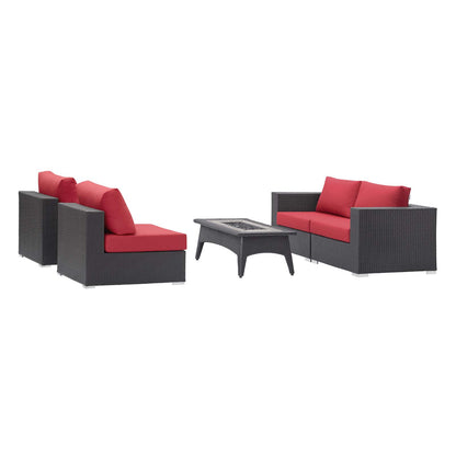 Modway Outlet Convene 5 Piece Set Outdoor Patio with Fire Pit by Modway  Outdoor Furniture Furniture Espresso Red - EEI-3723-EXP-RED-SET