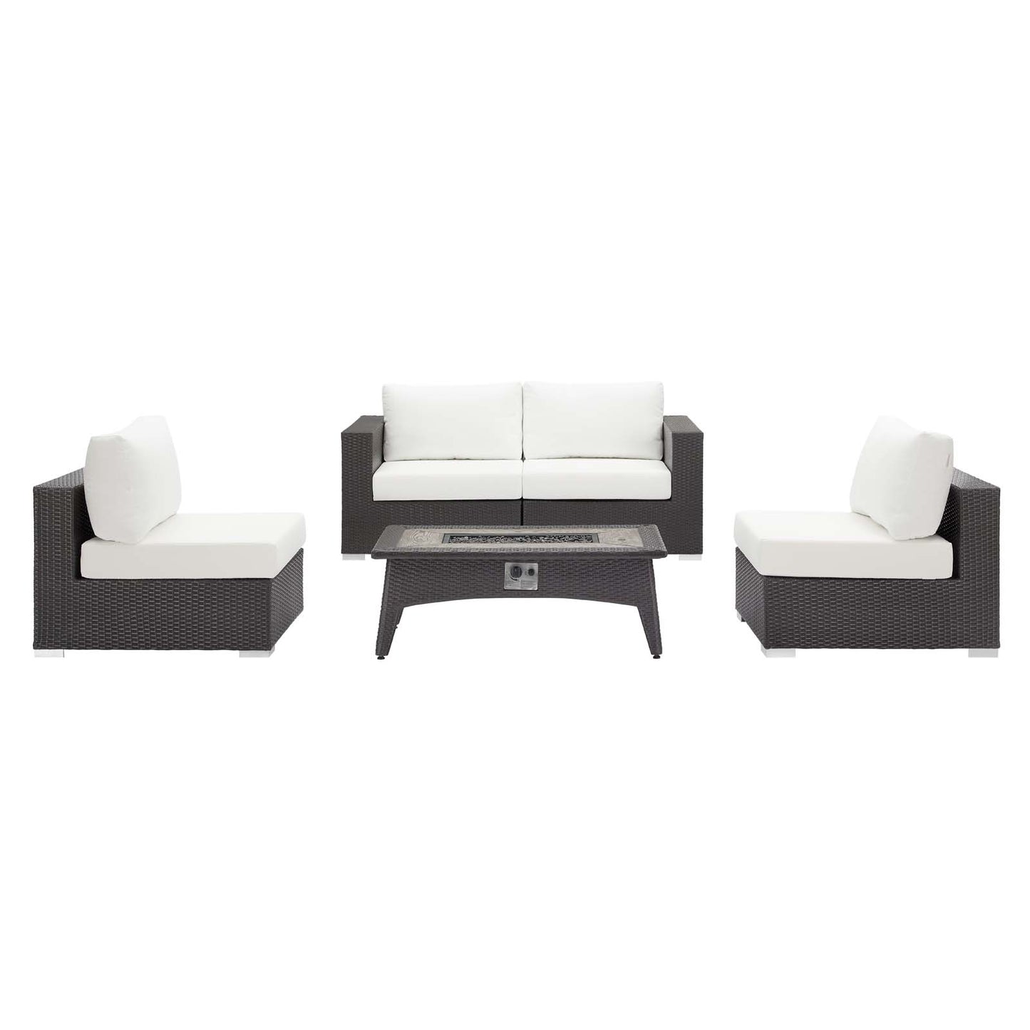 Modway Outlet Convene 5 Piece Set Outdoor Patio with Fire Pit by Modway  Outdoor Furniture Furniture Espresso White - EEI-3723-EXP-WHI-SET