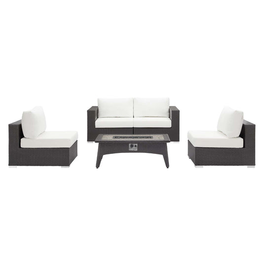 Modway Outlet Convene 5 Piece Set Outdoor Patio with Fire Pit by Modway  Outdoor Furniture Furniture Espresso White - EEI-3723-EXP-WHI-SET