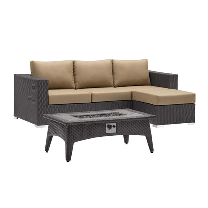 Modway Outlet Convene 3 Piece Set Outdoor Patio with Fire Pit by Modway  Outdoor Furniture Furniture Espresso Mocha - EEI-3724-EXP-MOC-SET