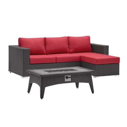 Modway Outlet Convene 3 Piece Set Outdoor Patio with Fire Pit by Modway  Outdoor Furniture Furniture Espresso Red - EEI-3724-EXP-RED-SET