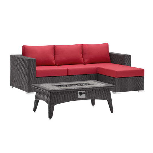 Modway Outlet Convene 3 Piece Set Outdoor Patio with Fire Pit by Modway  Outdoor Furniture Furniture Espresso Red - EEI-3724-EXP-RED-SET