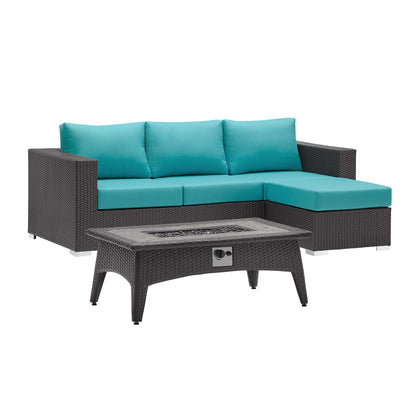 Modway Outlet Convene 3 Piece Set Outdoor Patio with Fire Pit by Modway  Outdoor Furniture Furniture Espresso Turquoise - EEI-3724-EXP-TRQ-SET