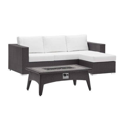 Modway Outlet Convene 3 Piece Set Outdoor Patio with Fire Pit by Modway  Outdoor Furniture Furniture Espresso White - EEI-3724-EXP-WHI-SET