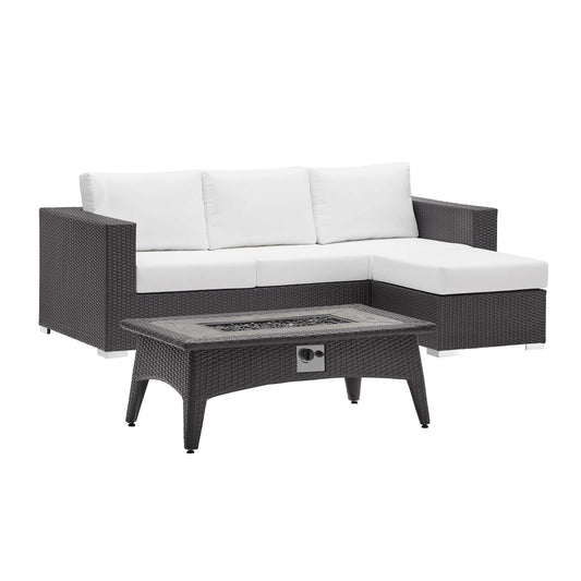 Modway Outlet Convene 3 Piece Set Outdoor Patio with Fire Pit by Modway  Outdoor Furniture Furniture Espresso White - EEI-3724-EXP-WHI-SET