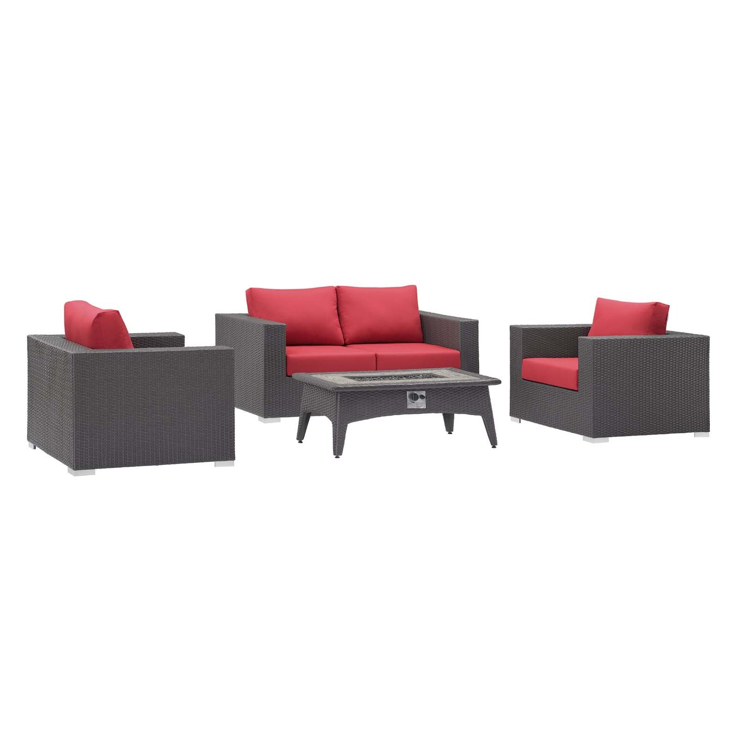Modway Outlet Convene 4 Piece Set Outdoor Patio with Fire Pit by Modway  Outdoor Furniture Furniture Espresso Red - EEI-3725-EXP-RED-SET
