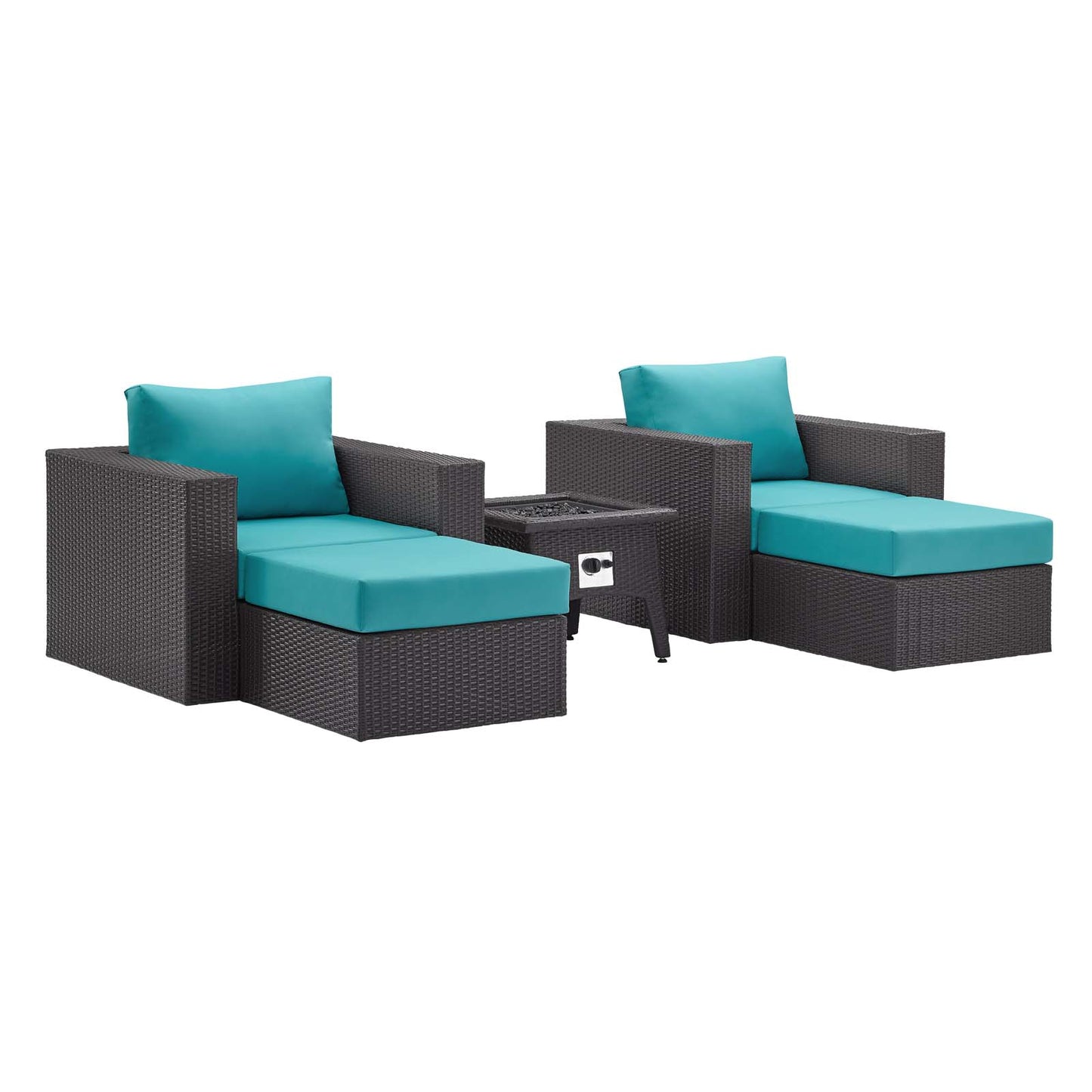 Modway Outlet Convene 5 Piece Set Outdoor Patio with Fire Pit by Modway  Outdoor Furniture Furniture Espresso Turquois - EEI-3726-EXP-TRQ-SET