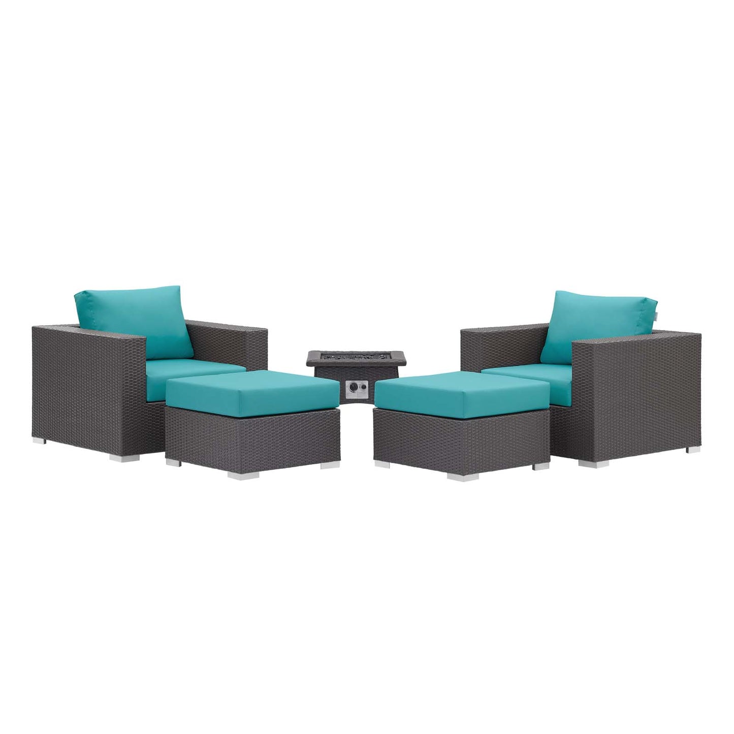 Modway Outlet Convene 5 Piece Set Outdoor Patio with Fire Pit by Modway  Outdoor Furniture Furniture Espresso Turquois - EEI-3726-EXP-TRQ-SET