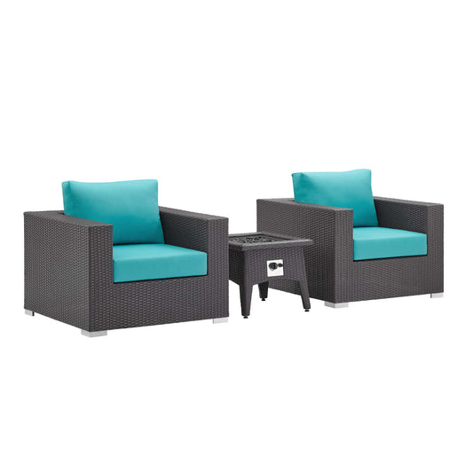Modway Outlet Convene 3 Piece Set Outdoor Patio with Fire Pit by Modway  Outdoor Furniture Furniture Espresso Turquois - EEI-3727-EXP-TRQ-SET