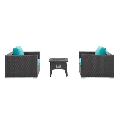 Modway Outlet Convene 3 Piece Set Outdoor Patio with Fire Pit by Modway  Outdoor Furniture Furniture Espresso Turquois - EEI-3727-EXP-TRQ-SET