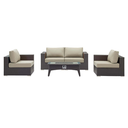 Modway Outlet Convene 5 Piece Set Outdoor Patio with Fire Pit by Modway  Outdoor Furniture Furniture Espresso Beige - EEI-3728-EXP-BEI-SET