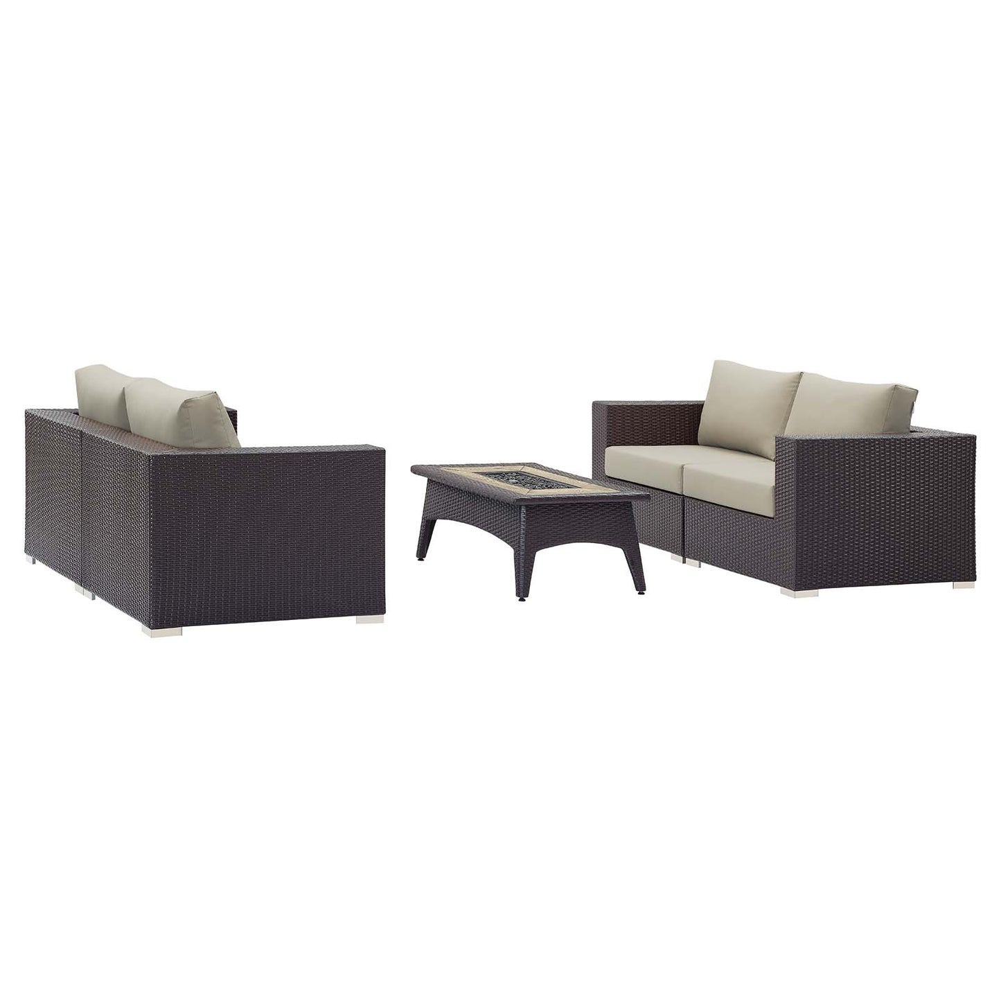 Modway Outlet Convene 5 Piece Set Outdoor Patio with Fire Pit by Modway  Outdoor Furniture Furniture Espresso Beige - EEI-3728-EXP-BEI-SET