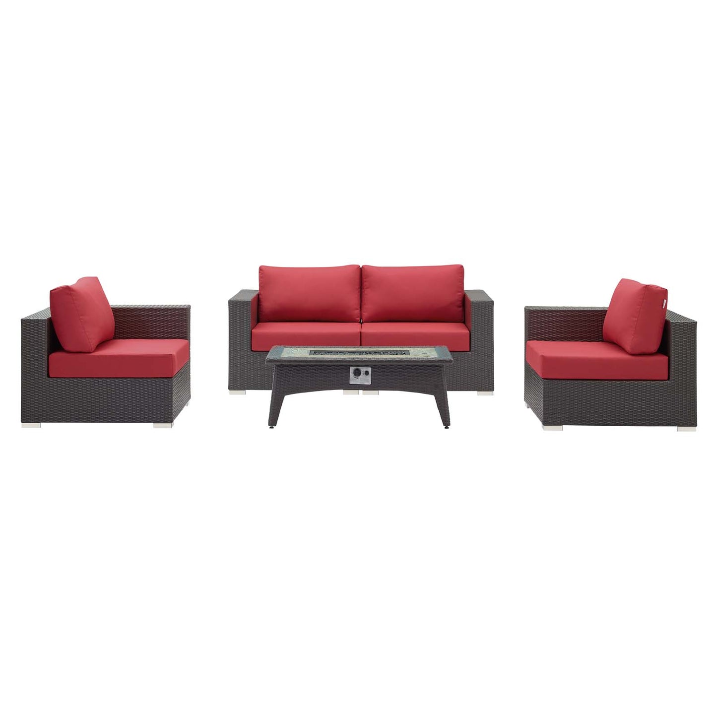 Modway Outlet Convene 5 Piece Set Outdoor Patio with Fire Pit by Modway  Outdoor Furniture Furniture Espresso Red - EEI-3728-EXP-RED-SET