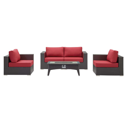 Modway Outlet Convene 5 Piece Set Outdoor Patio with Fire Pit by Modway  Outdoor Furniture Furniture Espresso Red - EEI-3728-EXP-RED-SET